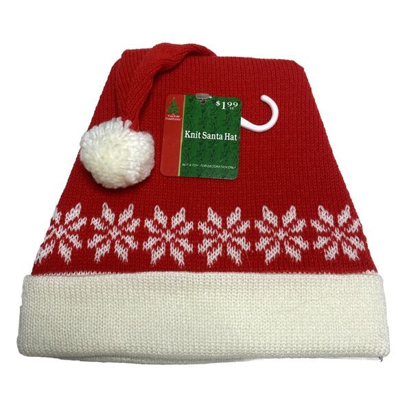 2 VTG NOS Santa Christmas Cap Hat Stocking Red Knit Snowflakes Pom Pom Sweater - Picture 1 of 9
